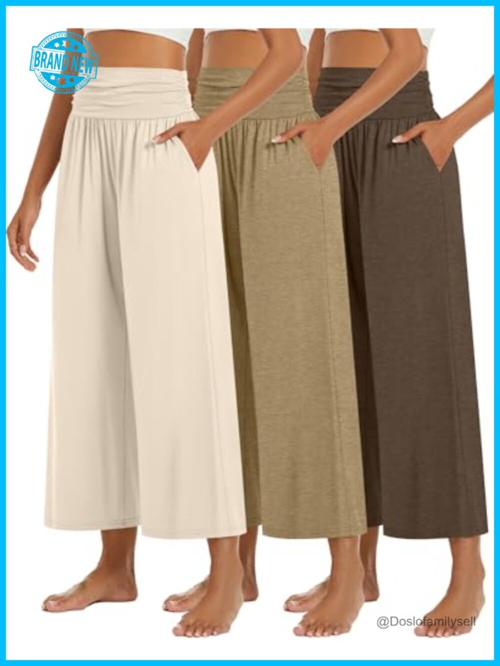 Women's Wide Leg Capri Pants High Waisted Pleated Pull On